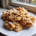 A pile of homemade avalanche cookies dusted with powdered sugar on a white plate.