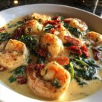 Plump shrimp in a rich, creamy sauce with spinach and sun-dried tomatoes, showcasing the Keto Creamy Tuscan Shrimp Skillet.