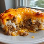Cheesy Beef and Rice Casserole Comfort Dish - Featured