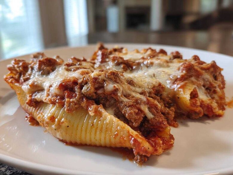 Cheesy Ground Beef Stuffed Shells Easy Bake - Featured