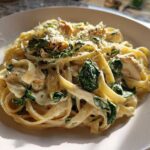 Creamy Spinach Chicken Pasta with Garlic - Featured
