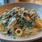 Creamy Spinach Pasta with Chicken Dinner - Featured