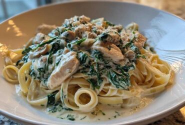 Creamy Spinach Pasta with Chicken Dinner - Featured