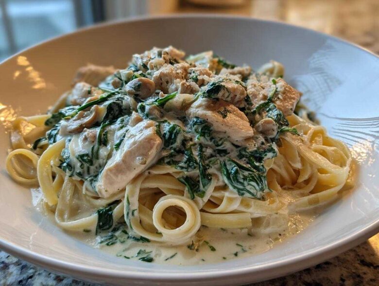 Creamy Spinach Pasta with Chicken Dinner - Featured