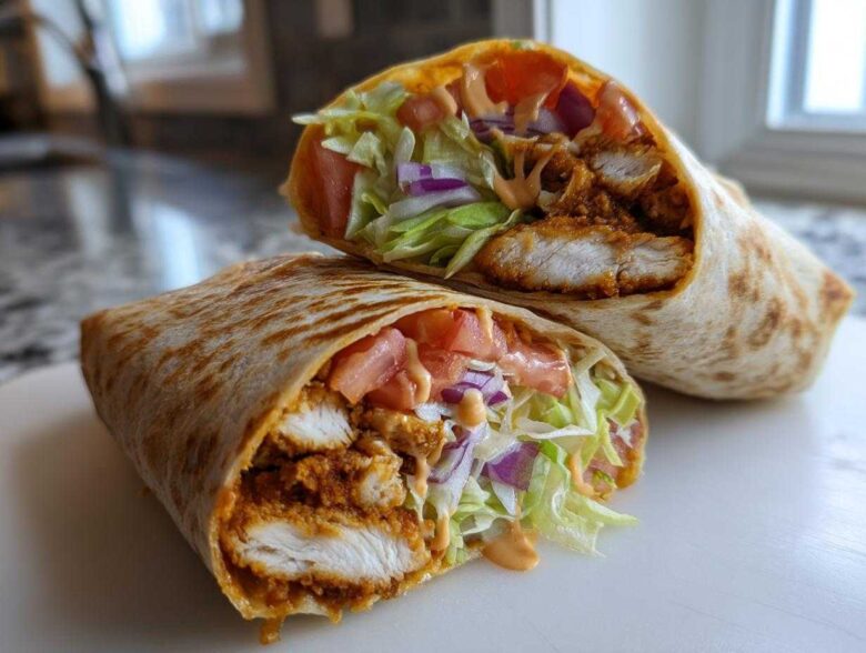 Crispy Chicken Wrap with Spicy Ranch Sauce - Featured