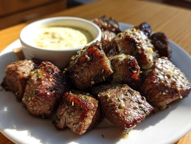 Garlic Butter Steak Bites with Garlic Sauce - Featured