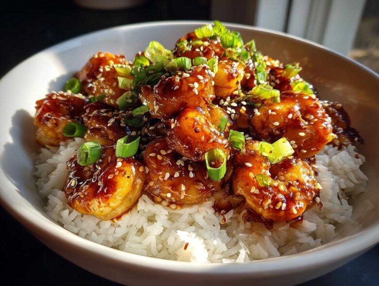 Honey Soy Shrimp Bowl with Rice - Featured